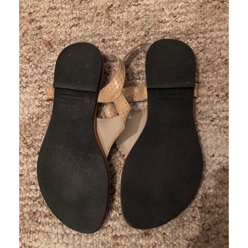 Beige Python Print T-Strap Thong Sandals - image 2